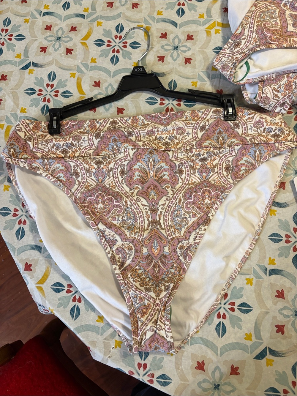 Women’s Paisley High-Waist Bikini Bottom - Pink & Cream - Picture 1 of 1